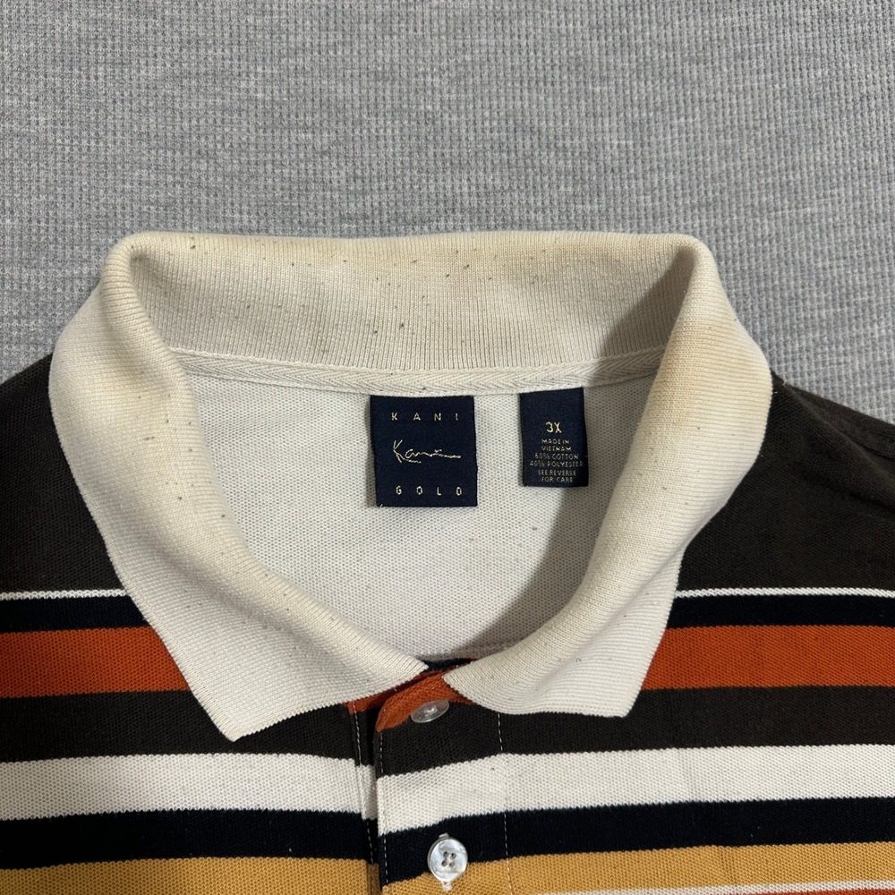 Karl Kani Gold Striped Long Sleeve Polo Waffle Sleeve Earth Tones Mens 3X - Picture 4 of 12